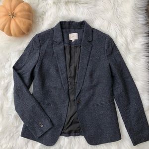 Navy marled wool-blend blazer